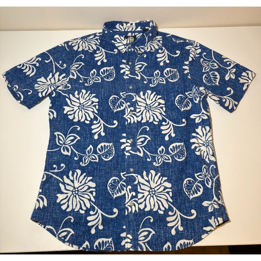 Reyn Spooner Blue White Floral Hawaiian Shirt | XL